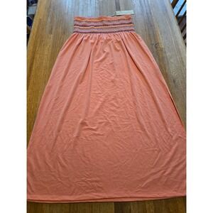 Chances R Women XL Peach Rainbow‎ Stitch Smocked Slit Flowy Sundress Maxi Skirt